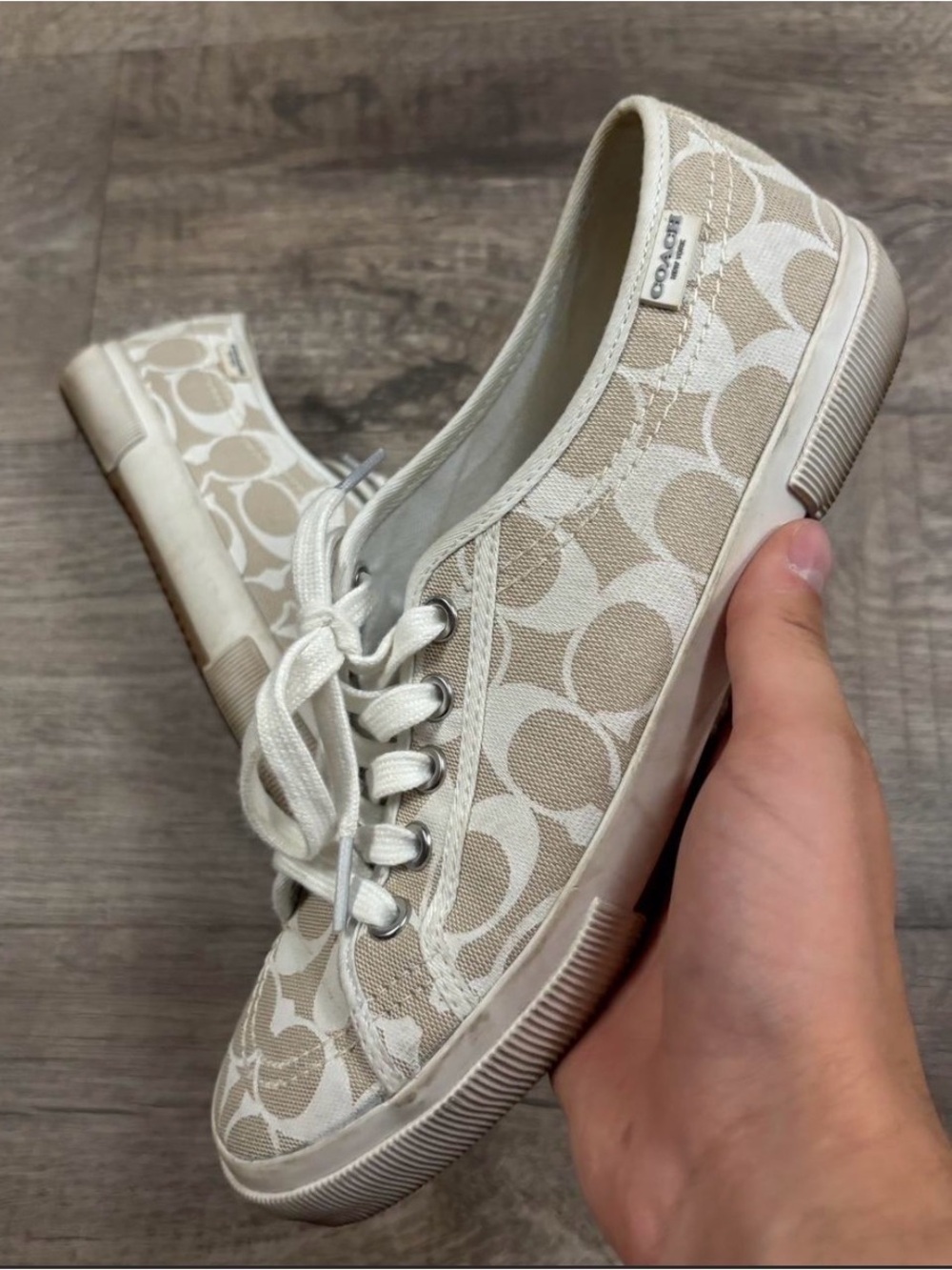 Coach Beige Signature Canvas Low-Top Sneakers